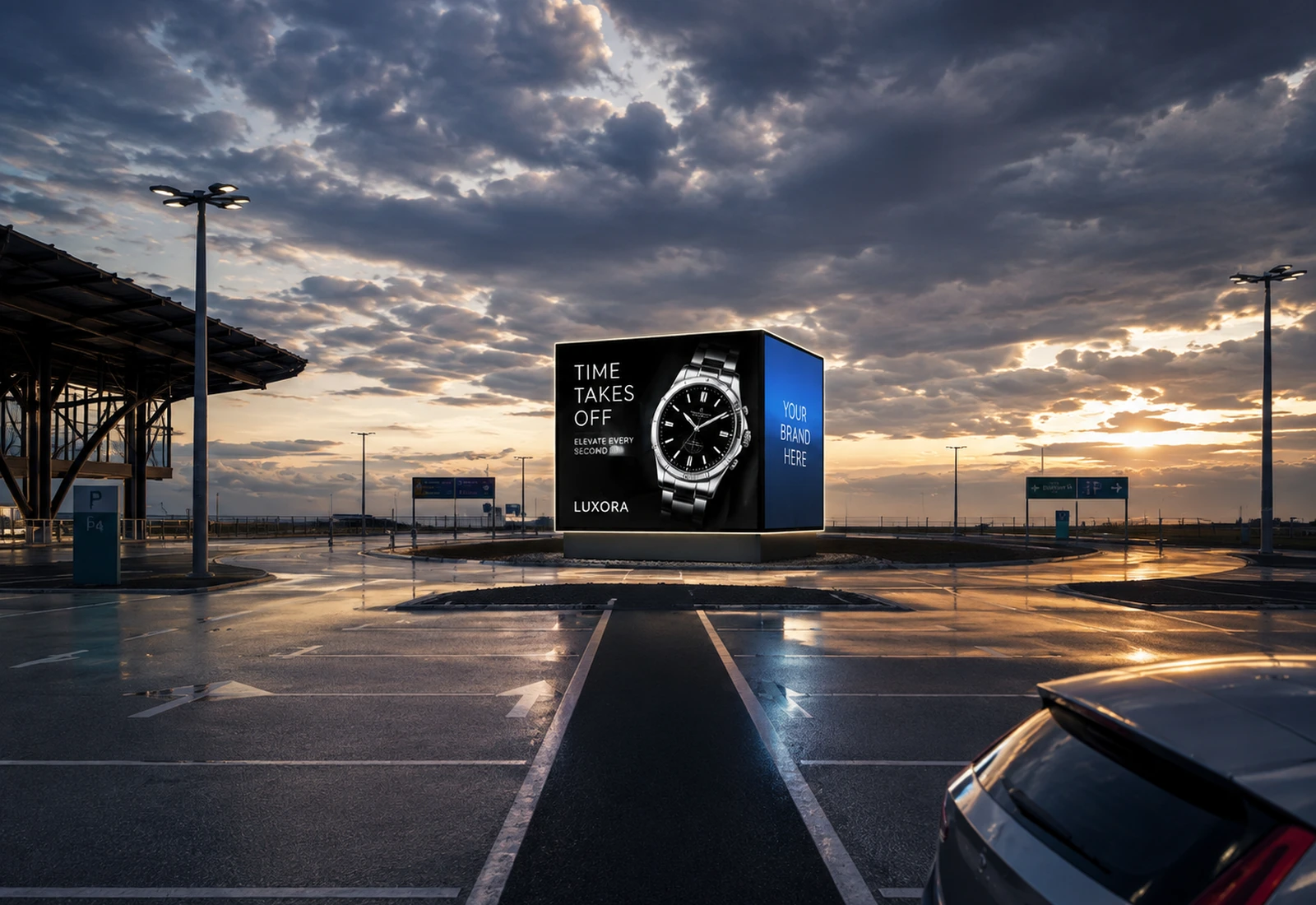 Advertising cube branding concept at Brașov Airport